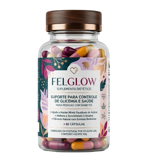 Embalagem do suplemento Felglow — cápsulas para o equilíbrio metabólico